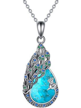 Blue Opal Turquoise Peacock Pendant Necklace - Unique Jewelry Gifts for Her